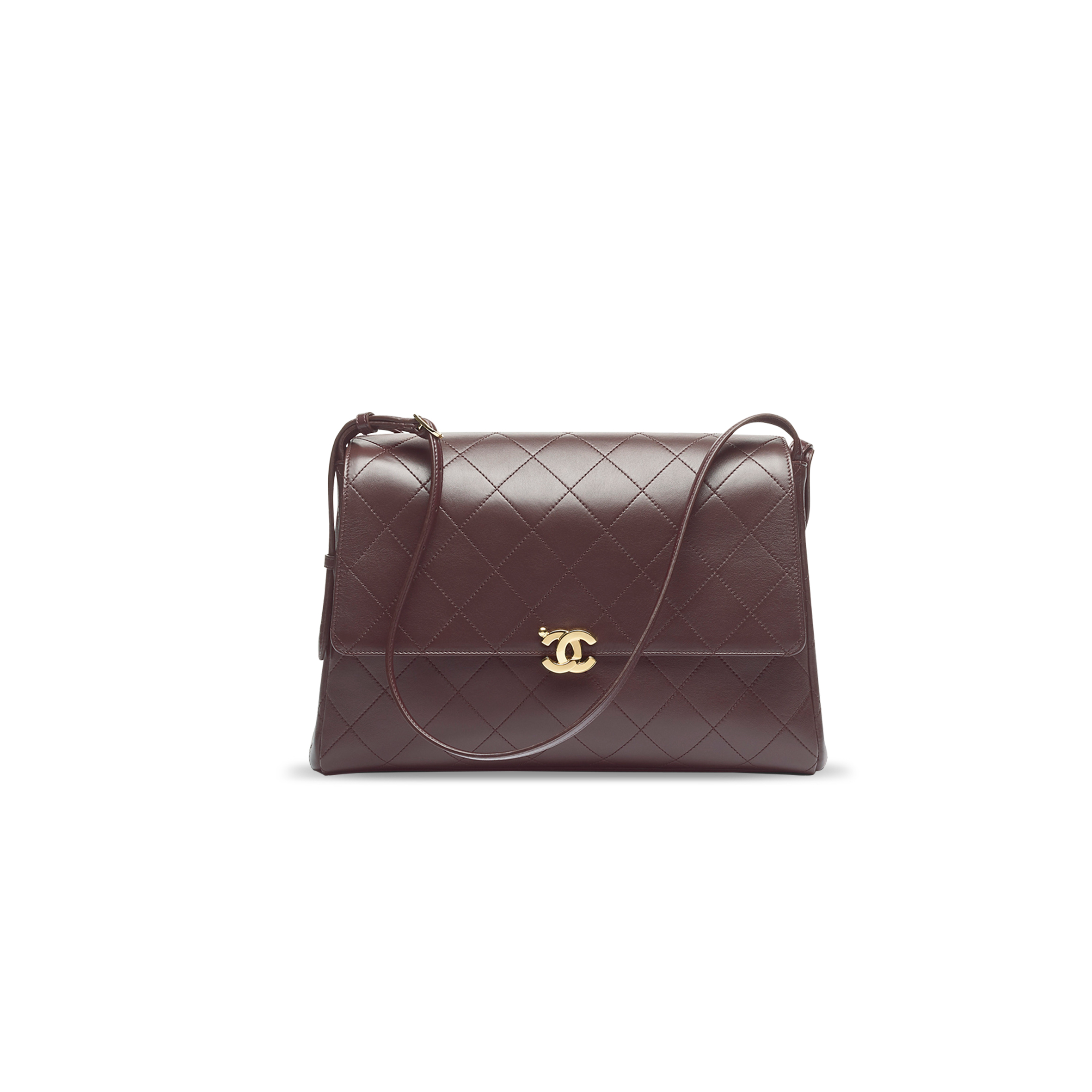 CHANEL LARGE FLAP BAG LAMBSKIN BURGUNDY GOLD METAL (34.5*22*11cm)